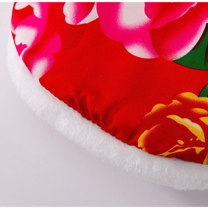 Winter Warm Dog Vest with D-Ring, Plush-Lined Floral Dog Jacket (Chinese Folk Style)