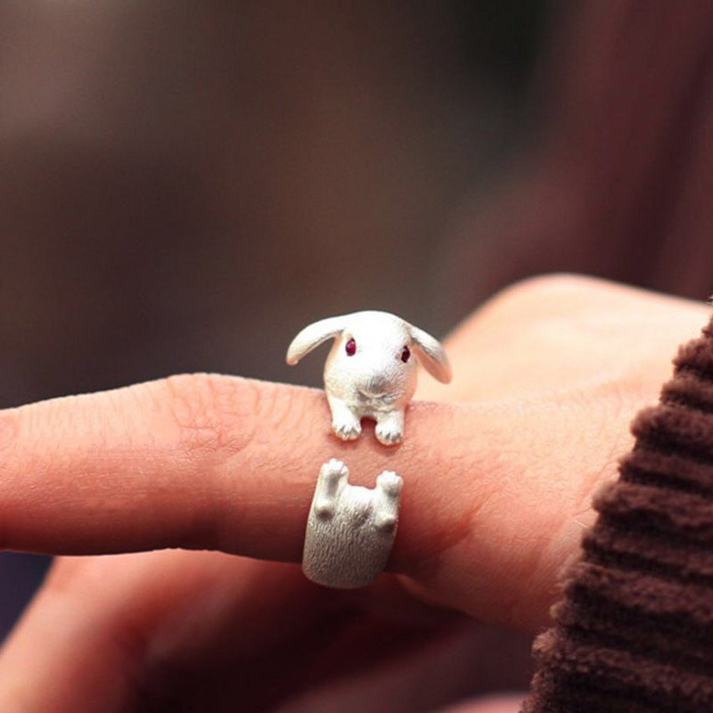 Three-Dimensional Bunny Ring, Women’s Cute Alloy Cartoon Rabbit Ring (Adjustable)
