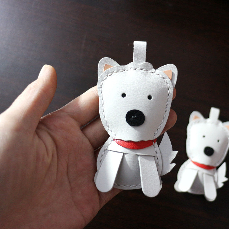 Fashion Simple Dog Modeling Handmade Leather Keychain