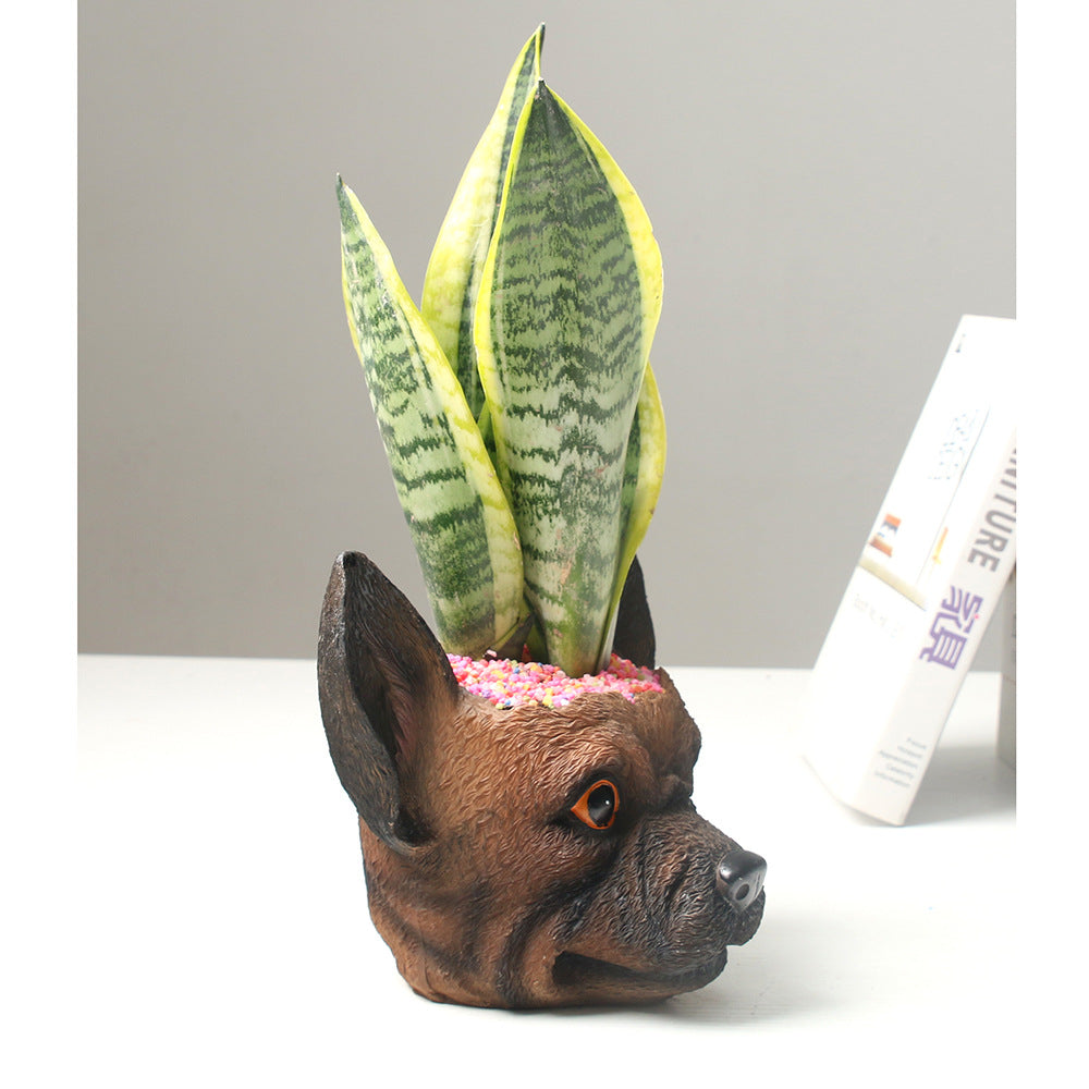 Personalized Resin Dog Flower Pot, Durable Shepherd Dog Planter for Home & Office Decor