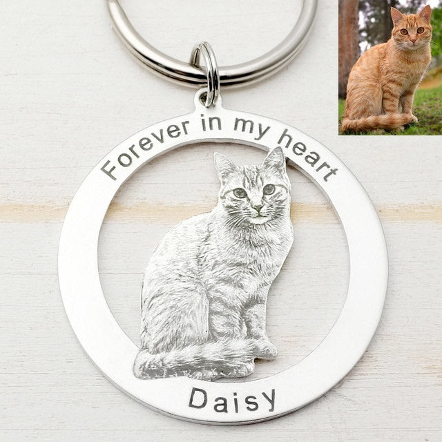 Custom Pet Photo Keychain, Personalized Dog & Cat Picture Keyring with Bodhi Chain