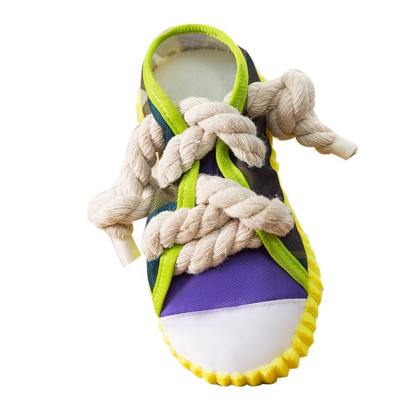 Dog Toys Shoes, Pet Cotton Rope Slippers with Sound, Teeth Cleaning & Built-in BB Airbag Ball