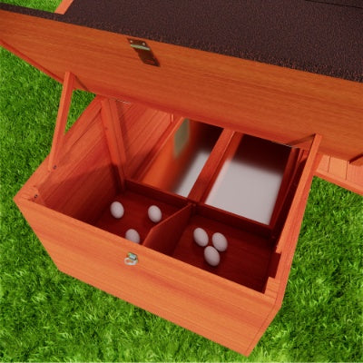 Large Wooden Chicken Coop, Outdoor Hen House with 2 Side Nesting Boxes, 2 Free-Range Doors & Leakproof Tray (Brick Red, Solid Wood)