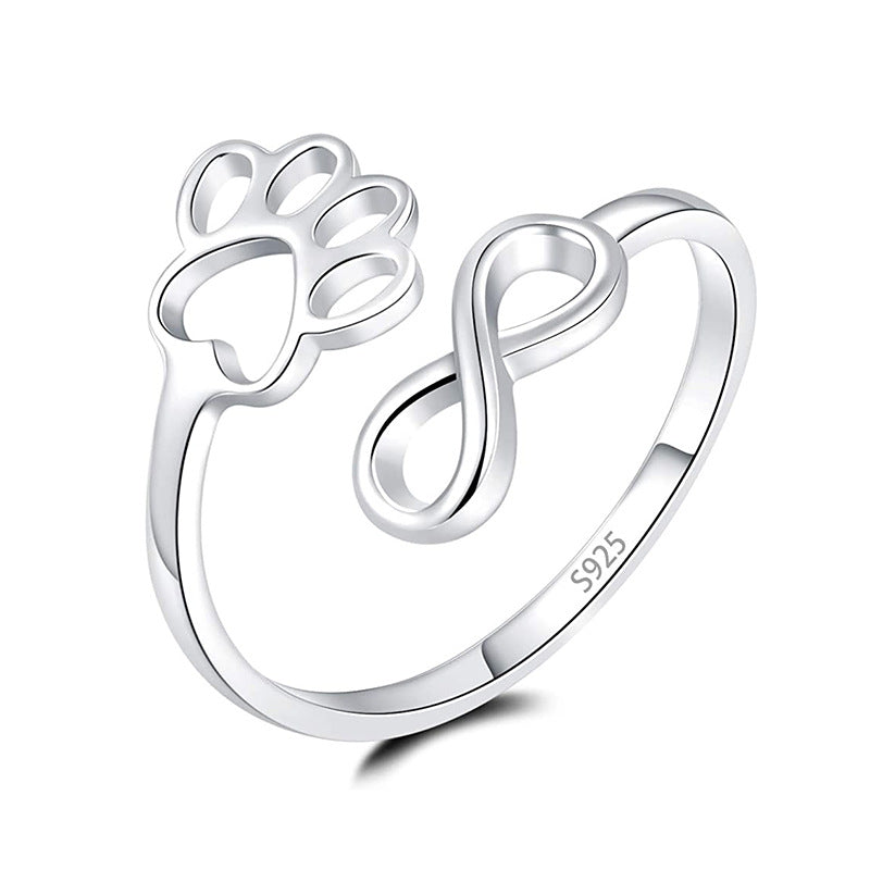 Women’s Cute Dog Paw Shape Ring, Simple & Stylish Silver Fashion Jewelry