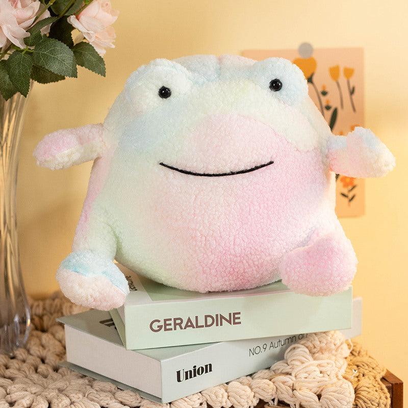 Vibrant Hug: Cute Colorful Tie-Dye Frog Doll Pillow Plush Toy (Multi-Function).