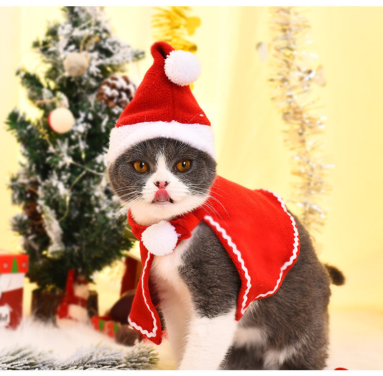 Pet Christmas Suit, Cat & Dog Santa Cloak with Matching Hat