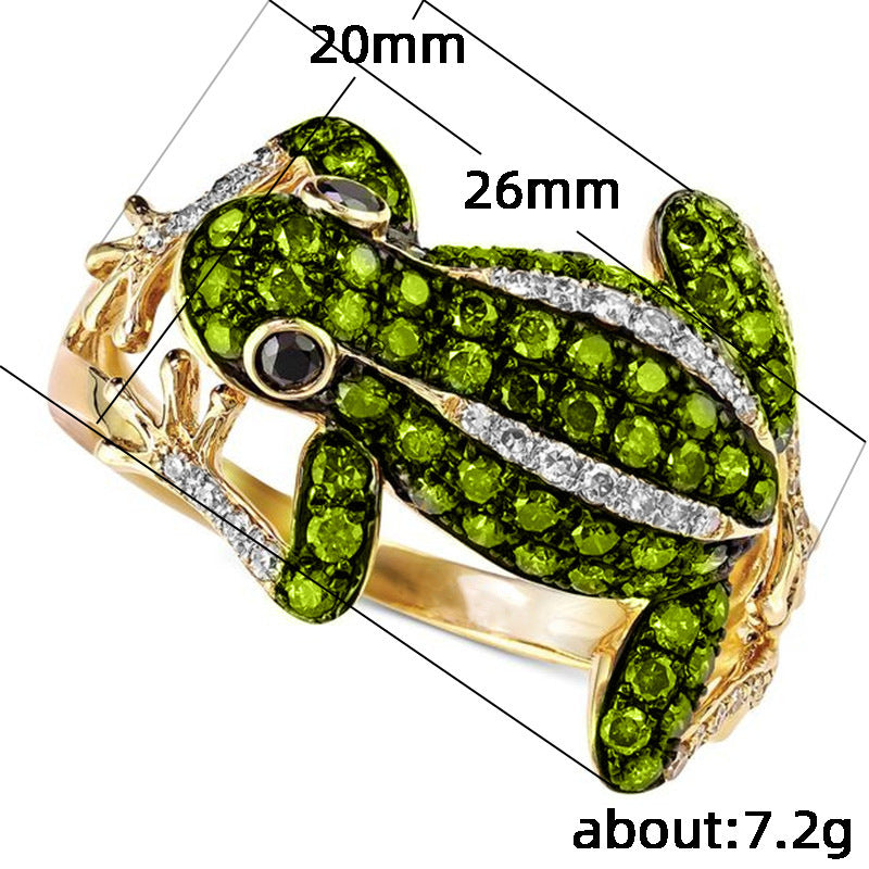 Striking Detail: Lifelike Frog Micro-Inlaid Zircon Female Ring (Alternative Style).