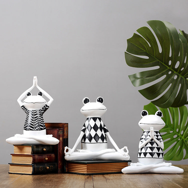 Zen Balance: Yoga Frog Meditation Animal Resin Statue for Thoughtful Home and Office Decor.