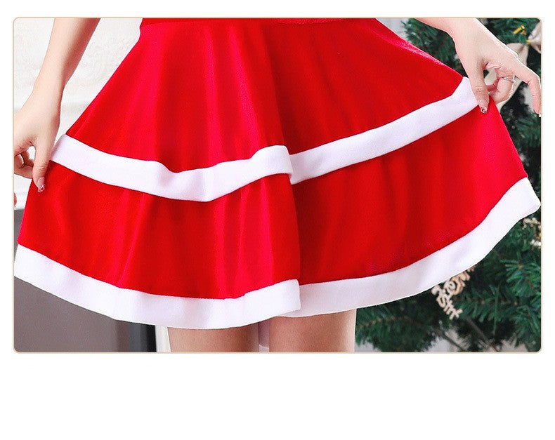 Maid Bunny Christmas Costume, Cute Holiday Dress Set with Shawl, Hat & Skirt