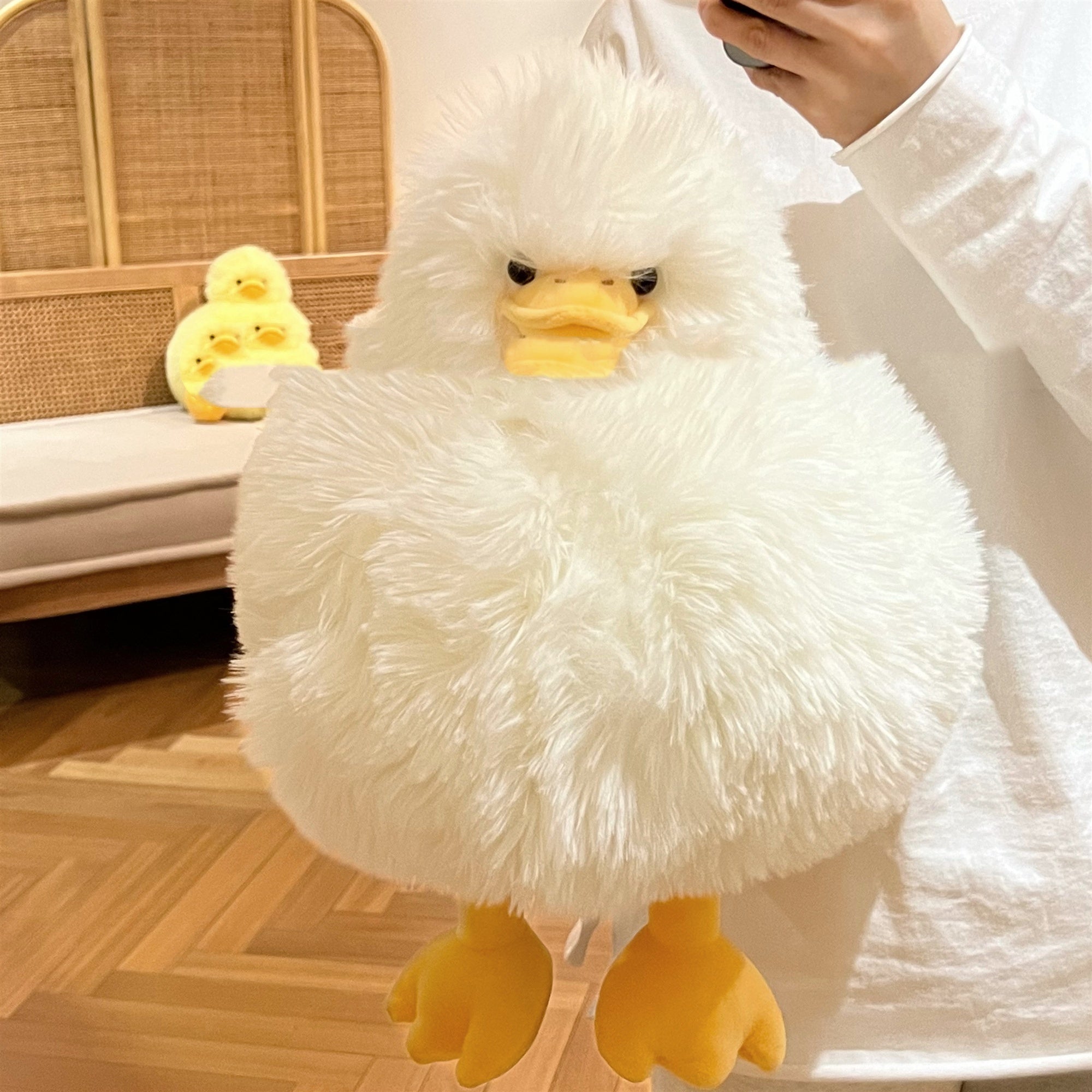 Super Soft Comfort: Cute Fury Duck Doll Plush Pillow (Yellow or White).