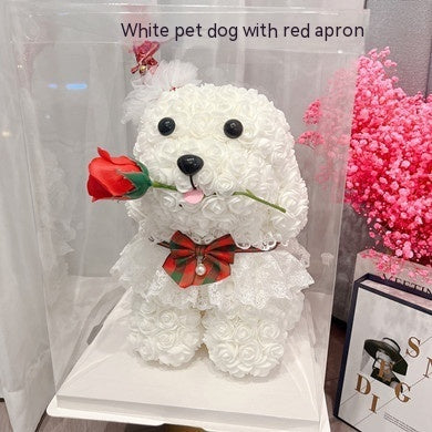 Christmas Rose Dog Home Ornament, Light-Up Holiday Puppy Decoration with Gift Box