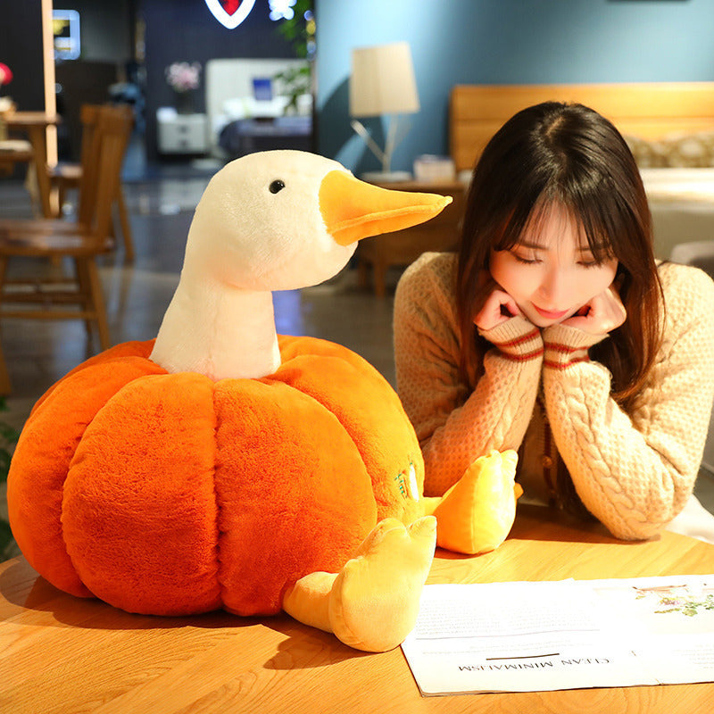 Creative Funny Pumpkin Duck Plush Doll – Soft Stuffed Toy in Multiple Sizes