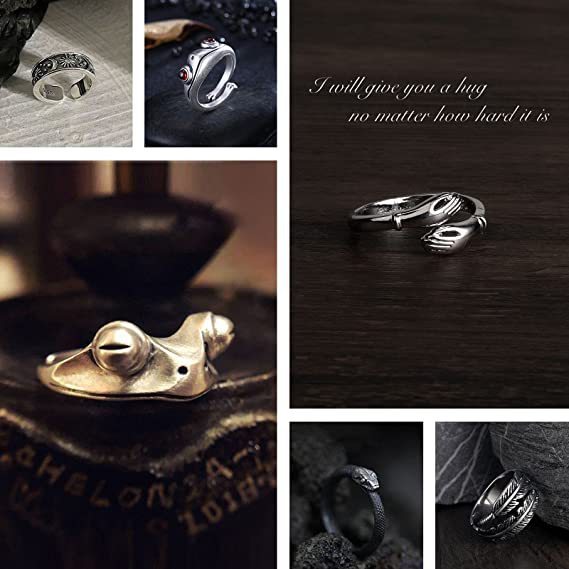 Edgy Elegance: Thai Silver Frog Retro Gothic Hug Ring Set (Plated Alloy).