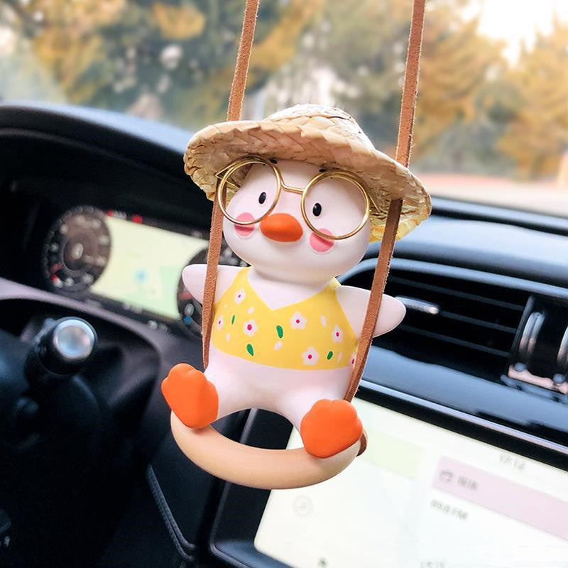 Swing Duck Car Pendant – Cute Hanging Duck Ornament with Aromatherapy Set