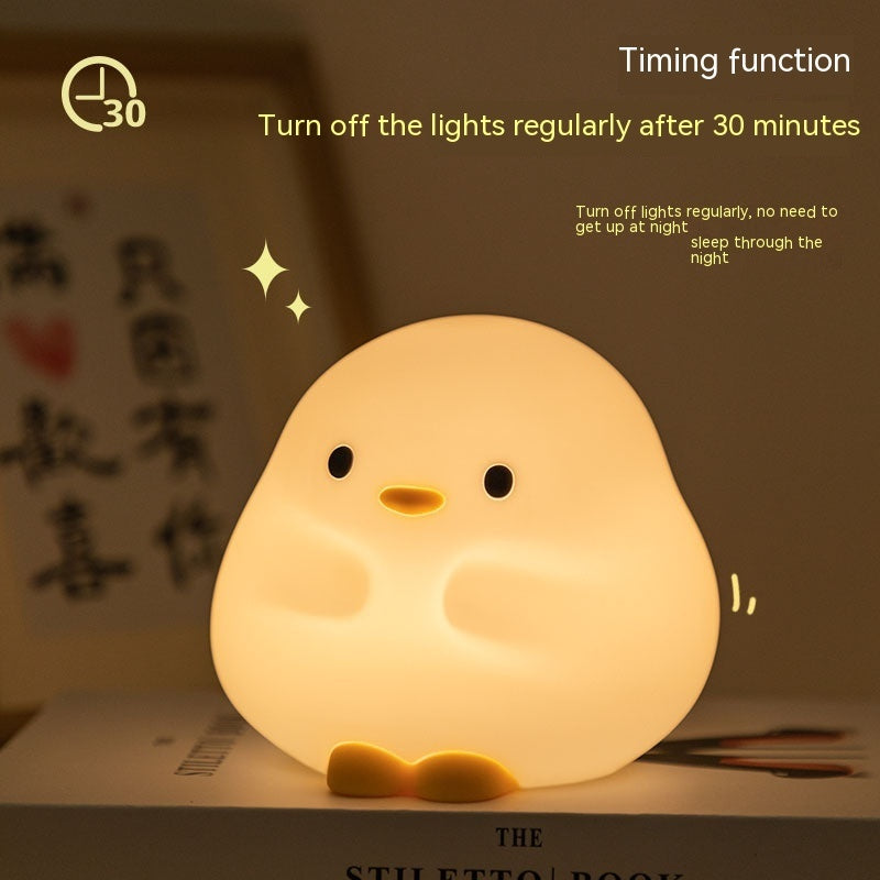 Touch-Activated Comfort: Cute Duck Silicone LED Night Lamp with Timer & $\mathbf{2}$ Brightness Levels.
