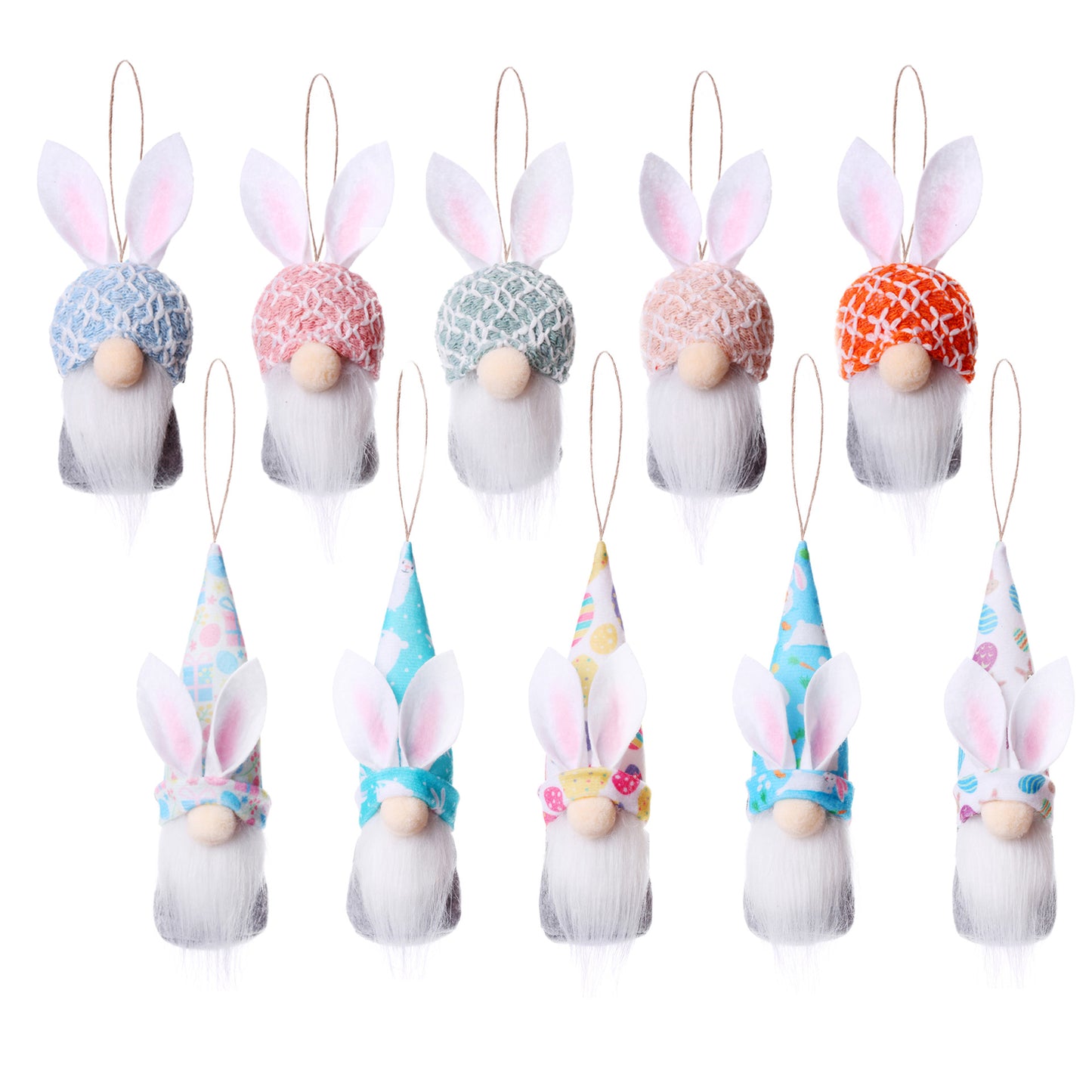 Easter Bunny Wool Ornaments, Set of 5 or 10 Spring Hanging Decorations