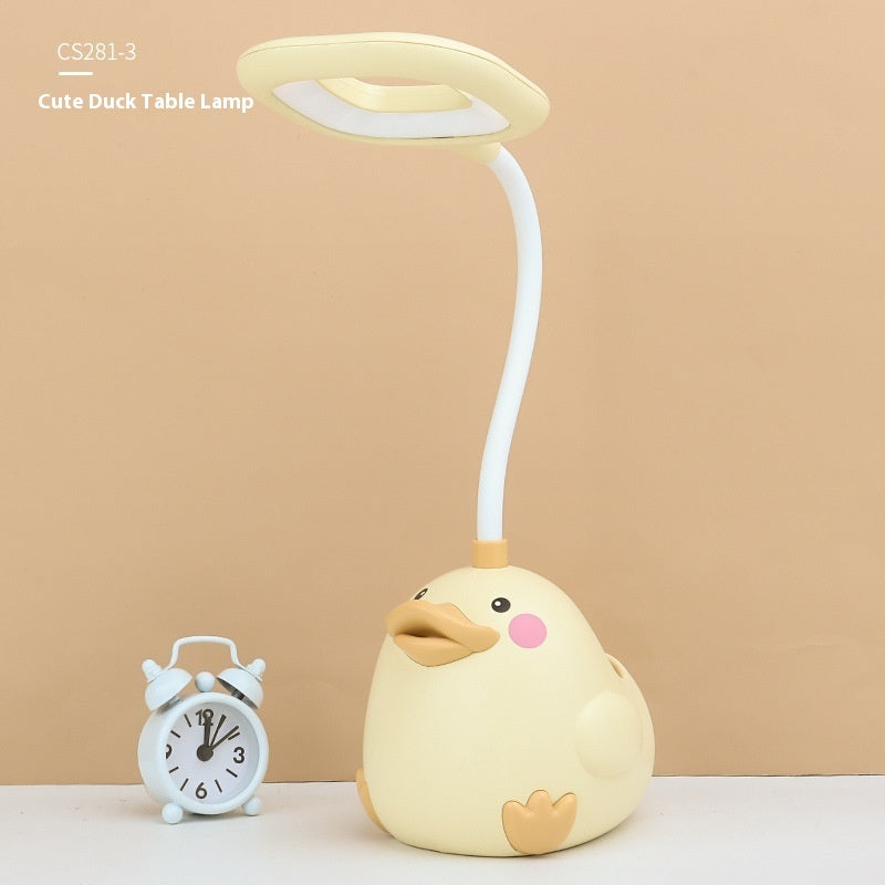 Cute Duck Pen Holder Storage LED Desk Lamp – USB Rechargeable Warm Light Study Lamp