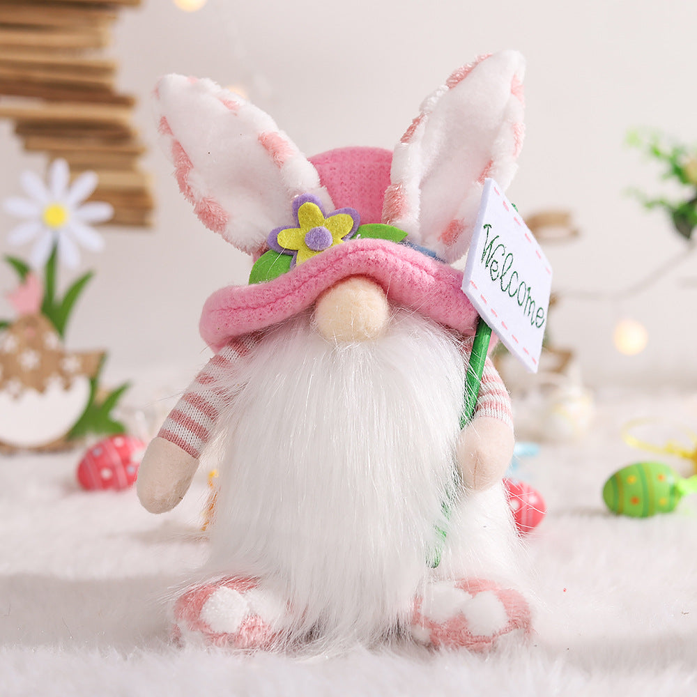 Cute Bunny Ears Faceless Old Man Doll, Plush Goblin Ornament