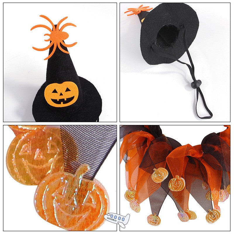Halloween Witch Hat & Collar Set, Funny Party Cosplay Costume for Cats & Small Dogs