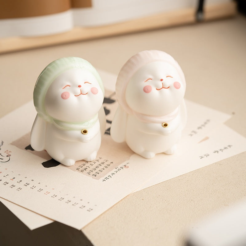 Ceramic Bunny Incense Base, Hand-Painted Desktop Ornament & Incense Holder