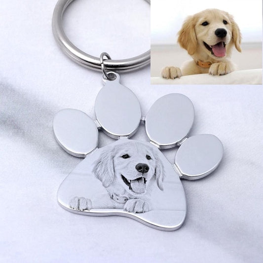 Custom Pet Photo Keychain, Personalized Dog Picture Keyring with Bodhi Chain