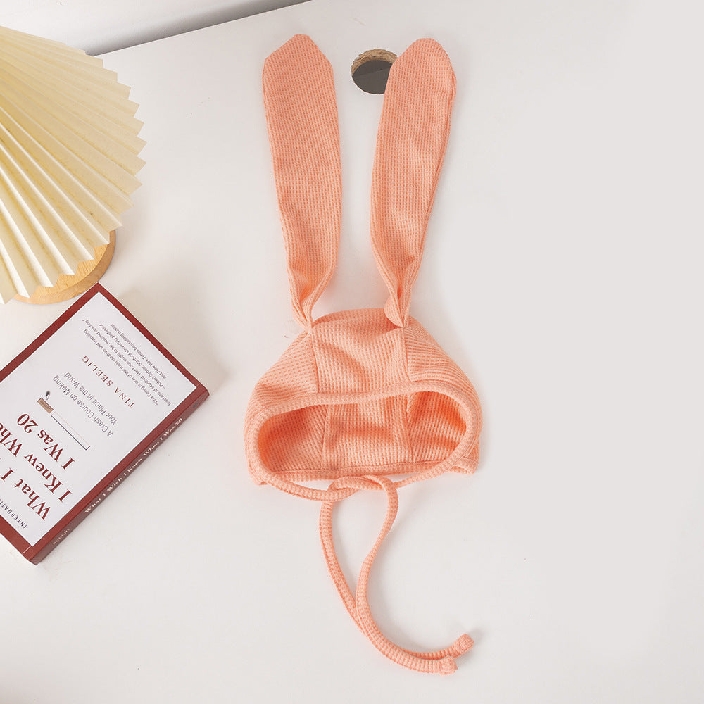 Children’s Fashion Waffle Bunny Ears Hat, Soft Solid-Color Polyester Cap