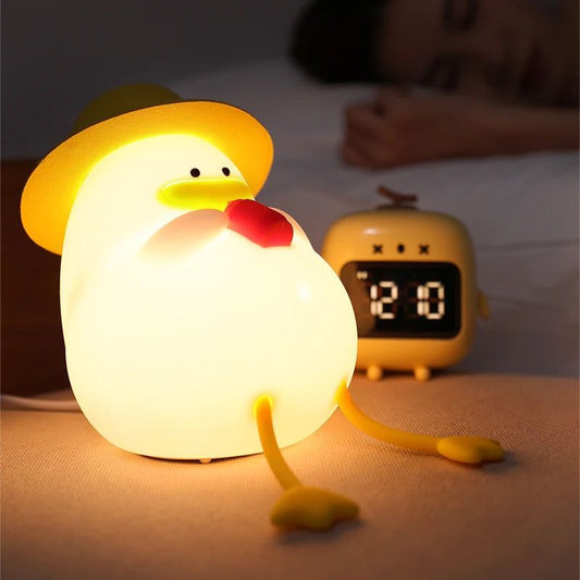 Soft & Safe: Rechargeable Silicone Dimmable Duck LED Night Lamp for Kids & Room Decor.