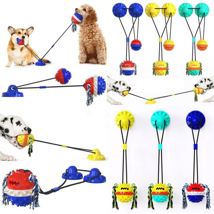Powerful Sucker Dog Toy, Interactive TPR Suction Cup Tug & Vocal Ball Toy for Active Dogs