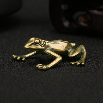 Timeless Accent: Handmade Vintage Frog Ancient Brass Ornament.