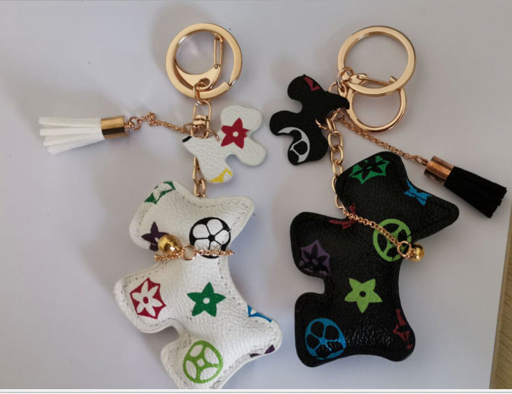 Women’s Fashion Flannel Tassel Two-Tone Dog Keychain