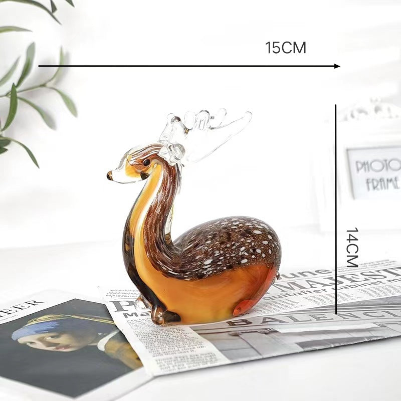 Handmade Colored Glass Dog Ornament, Light Luxury Sika Deer-Inspired Animal Decoration for Tea Table & Home Display