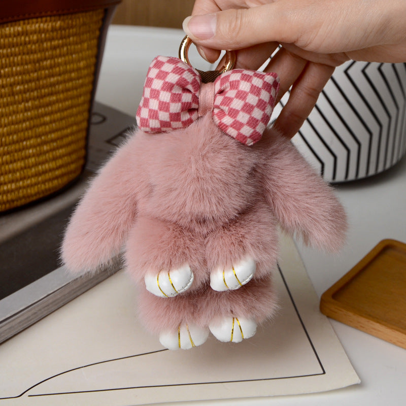 Cartoon Plush Bunny Keychain, Cute 13cm Rabbit Pendant with Bowknot