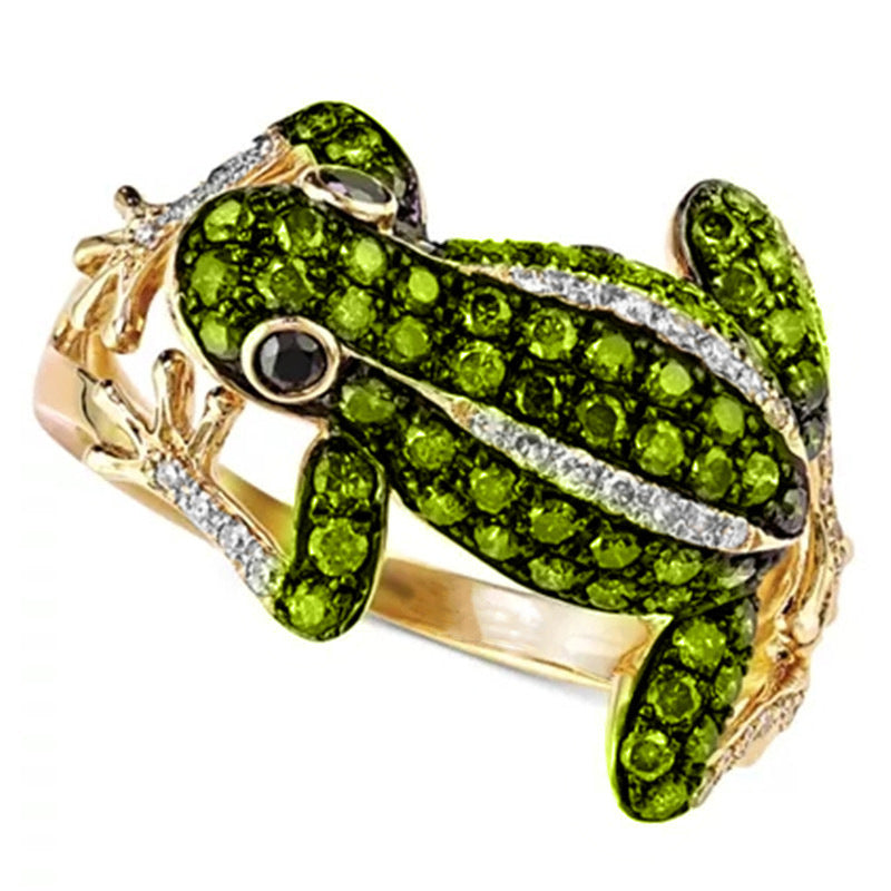 Striking Detail: Lifelike Frog Micro-Inlaid Zircon Female Ring (Alternative Style).