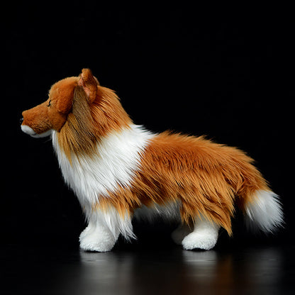Simulation Dog Doll, Cute Collie Model Plush Figurine (26cm Realistic Puppy Doll)