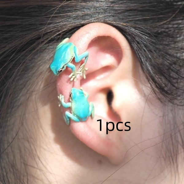 Adjustable Whimsy: Tree Frog Ear Clip and Ring Set for Women (Electroplated Alloy).
