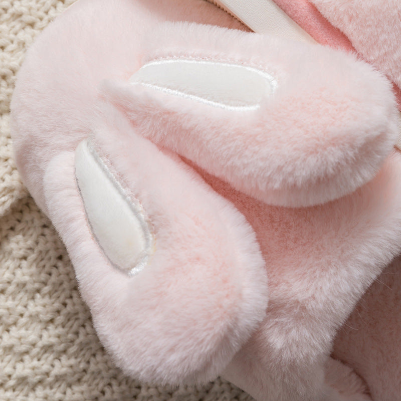Cotton Slippers for Women, Cute Cartoon Bunny Rabbit Ears with Bag Heel