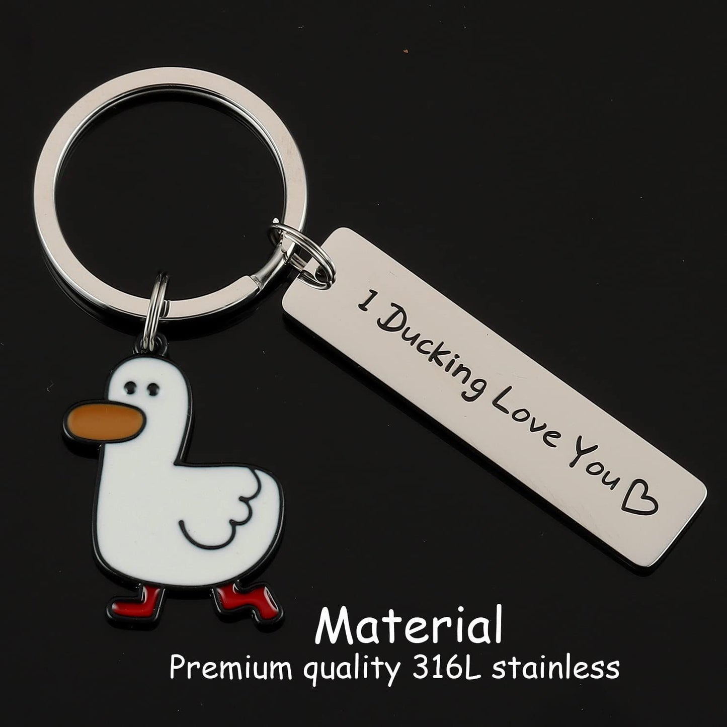 Punny Love: "Ducking Love You" Cute Duck Keychain Couples Gift (Stainless Steel).