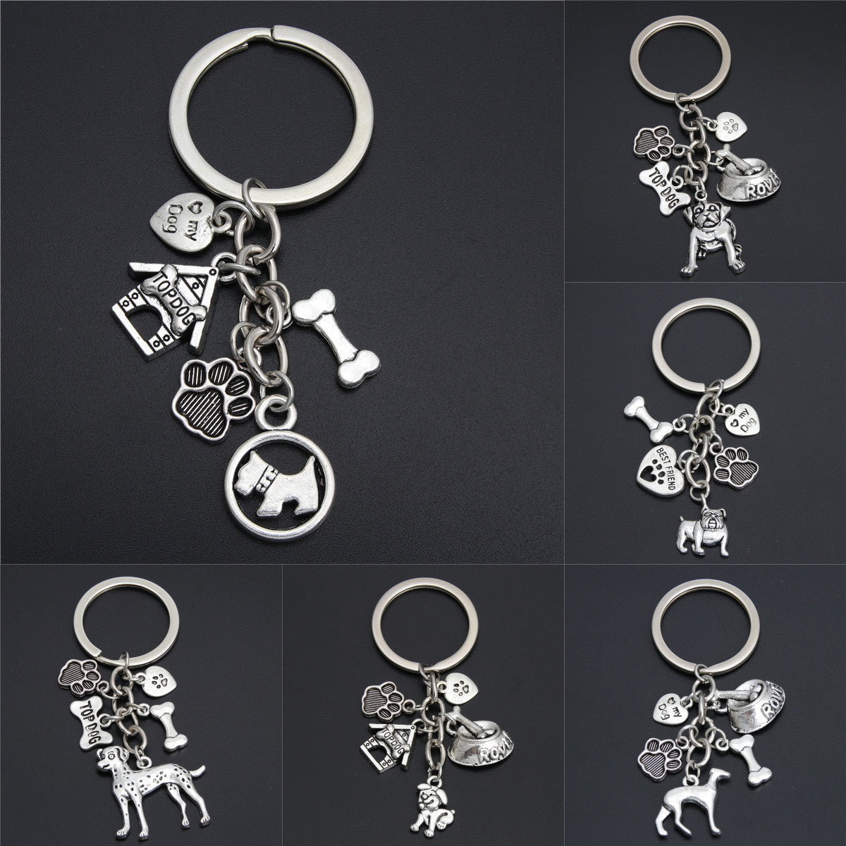Small Animal Pet Dog Heart Keychain, Zinc Alloy Rope Pendant Accessory
