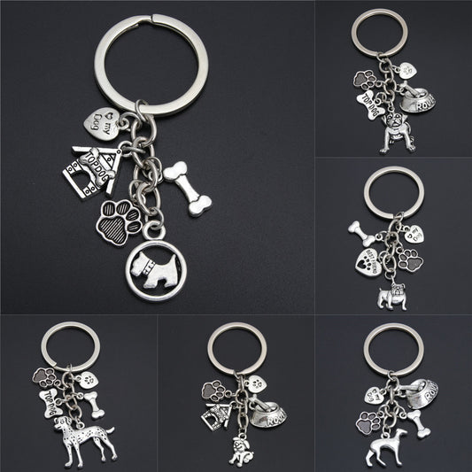Small Animal Pet Dog Heart Keychain, Zinc Alloy Rope Pendant Accessory