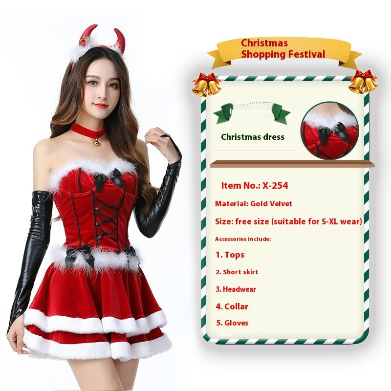 Christmas Bunny Cosplay Uniform, Gold Velvet Women’s Costume Set (Free Size)