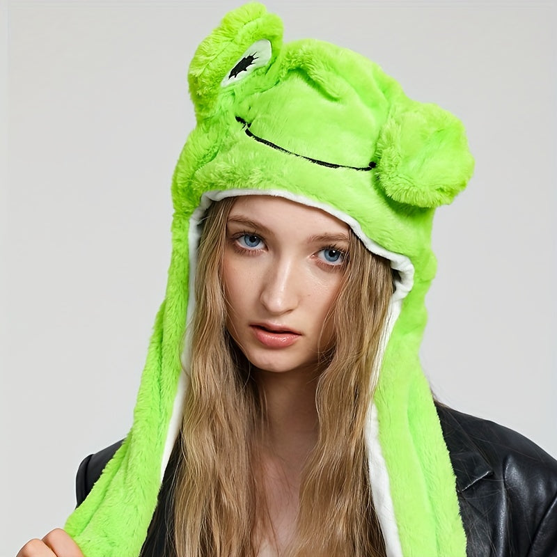 Cute Animal Moving Ear Hat, Plush Panda, Dog, Frog & Bunny Earflap Cosplay Hat for Women