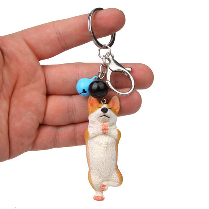 Yoga Dog Independent Corgi Bell Keychain, PVC Resin Climbing Dog Pendant