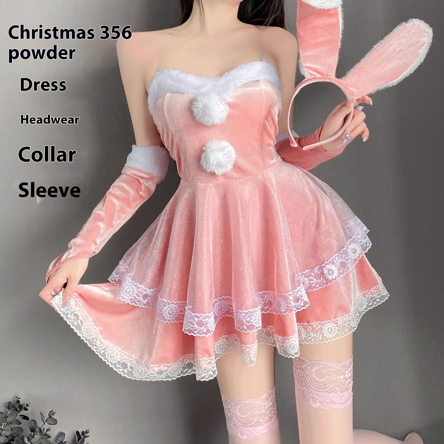Christmas Bunny Cosplay Uniform, Gold Velvet Women’s Costume Set (Free Size)