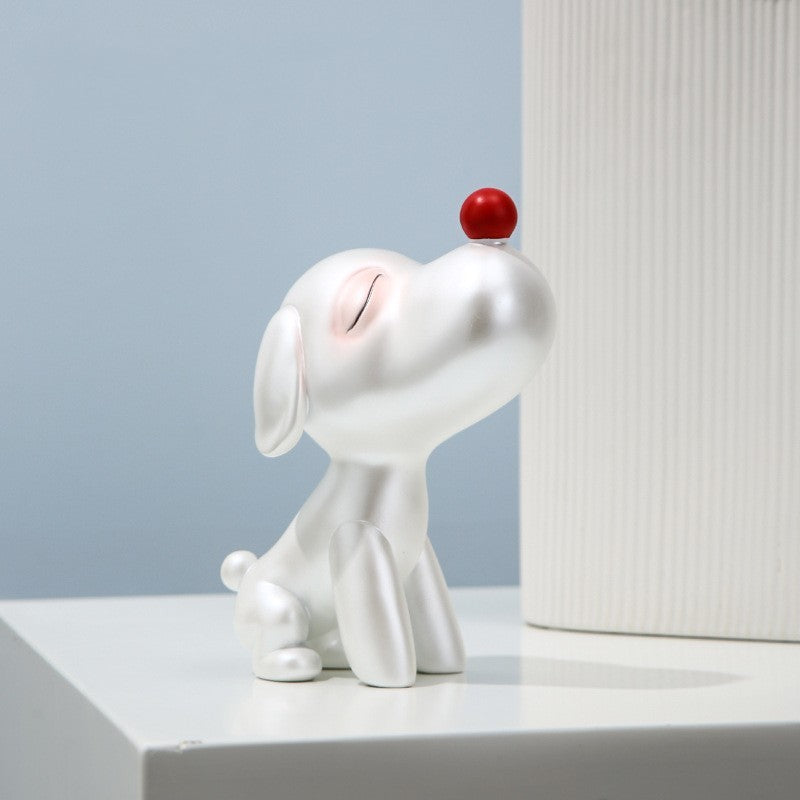 Creative Red Nose Cute Dog Ornament, Modern Minimalist Resin Decoration