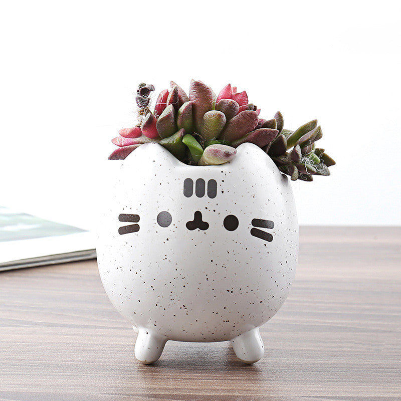 White Ceramic Animal Ornament with Tray, Dog, Cat & Hippo Decorative Planter (Small)