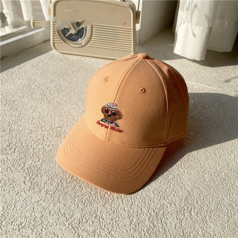 Fashion Kids Baseball Cap, Red Frame Brown Dog Design Cotton Hat for Spring & Autumn
