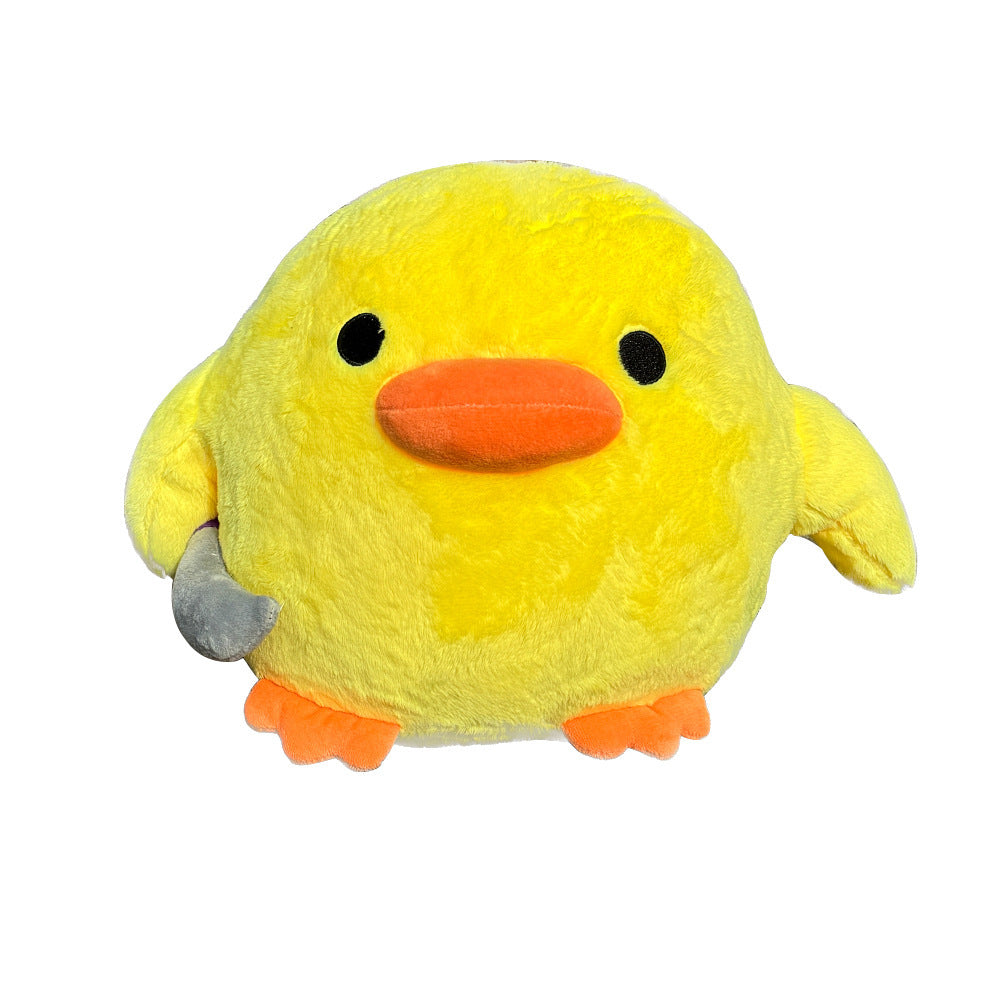 Edgy Cuddles: Cute Knife-holding Small Yellow Duck Plush Doll Pillow (Teenager Appeal).