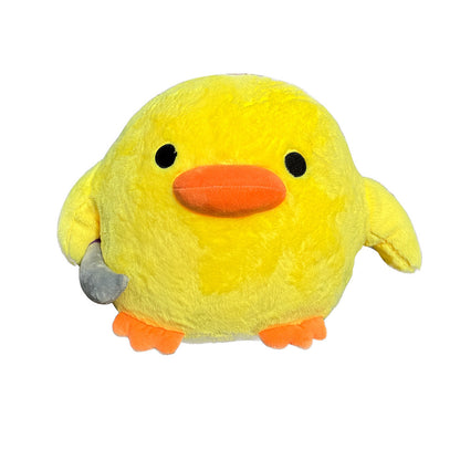 Edgy Cuddles: Cute Knife-holding Small Yellow Duck Plush Doll Pillow (Teenager Appeal).