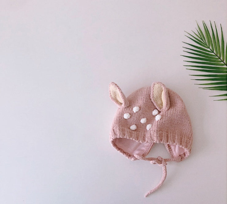 Cute Bunny Ears Baby Knitted Pullover Hat, Soft Wool Dome Cap for 5 Months to 3 Years