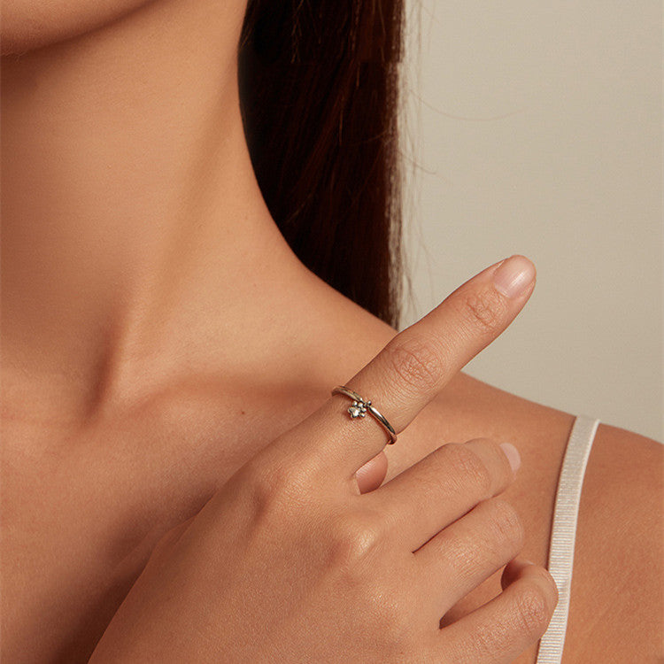 Simple & Lovely Dog Paw Print Movable Ring, S925 Sterling Silver Adjustable Animal Jewelry